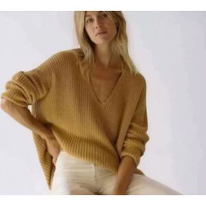 JENNI KAYNE Fisherman Organic Cotton Blend Sweater Mustard Yellow Size M